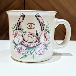 New Lucky Horseshoe Glam CC Logo Ceramic Coffee Mug Pink Floral Western